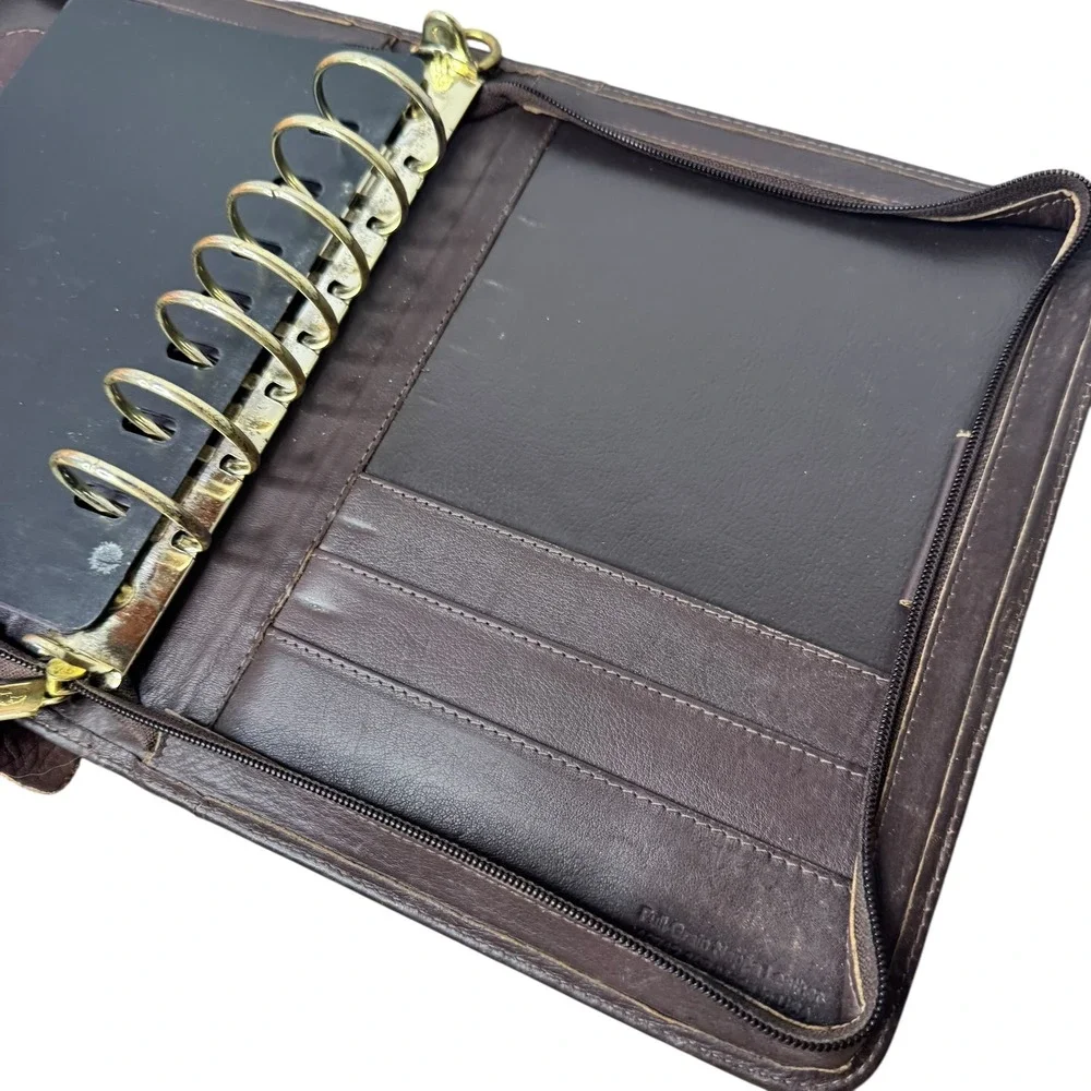 Franklin Covey Brown Nappa Leather 7-Ring Zip Planner Binder Portfolio